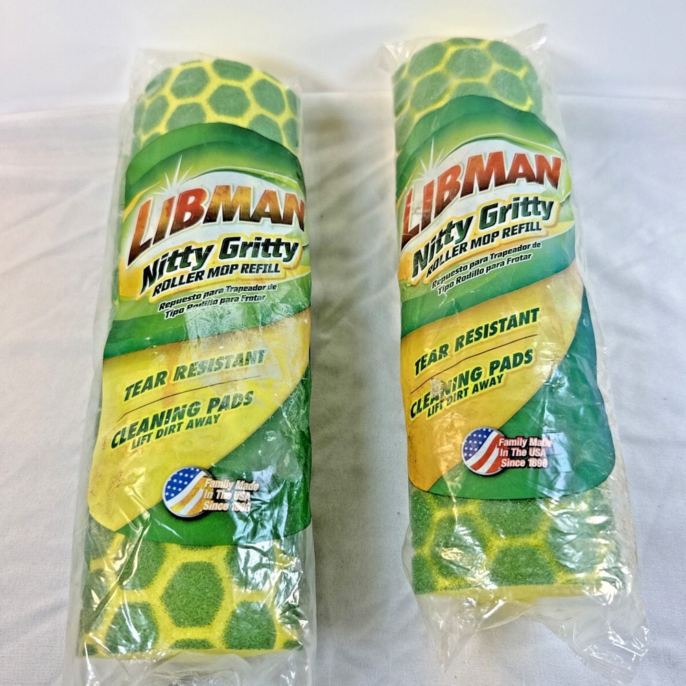 Lot of 2 Libman Nitty Gritty 10 Inch Tear Resistant Sponge Roller Mop Refill New